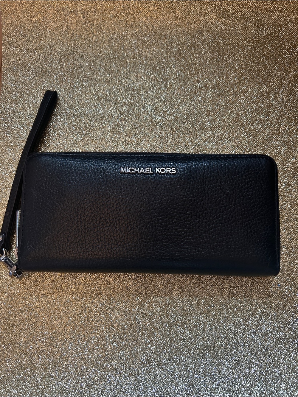 Michael Kors Black Leather Zip-Around Wristlet Wallet